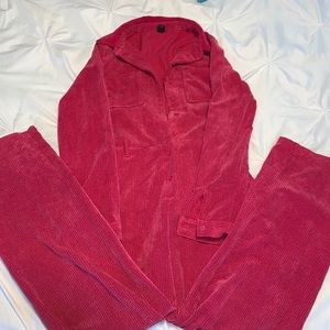 Dark pink corduroy jumpsuit